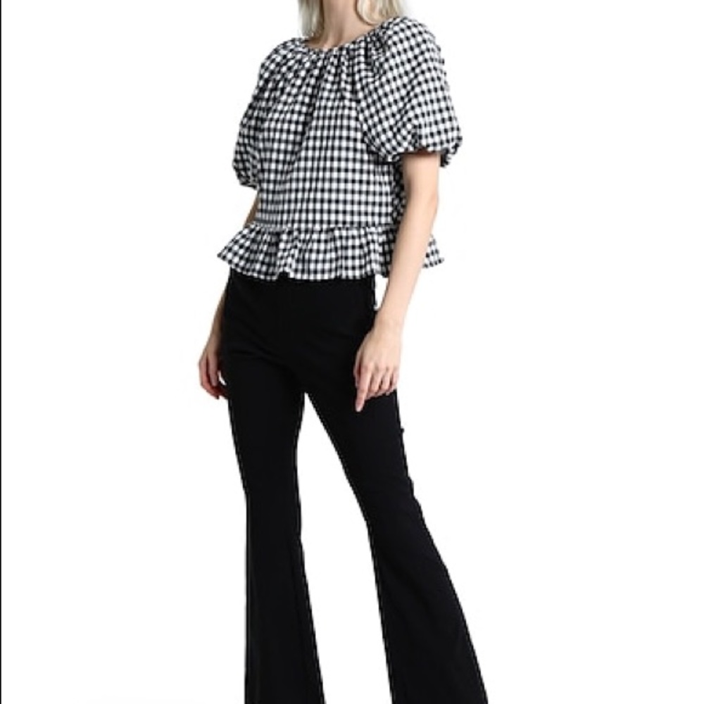 TOPSHOP Gingham Puff Sleeve Top